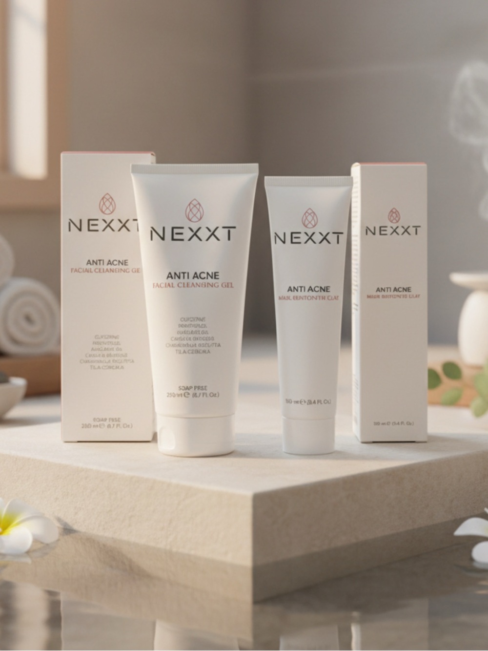 NEXXT Anti Acne Facial Cleansing Gel + Anti Acne Mask Bentonite Clay Duo Set